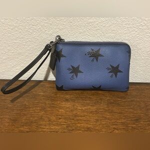 Coach Blue Wristlet with Black Stars EUC